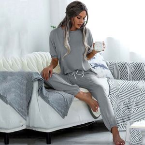 2021 Summer Pajama Zestaw Kobiety Piezywanie Lounge Wear Set Loungewear PJS Kobiety Homewear Home Suit Ladies Women Loungewear X0526