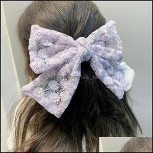 Hårklipp Barrettes smycken söt romantisk stor bowknot klipp spets blommig fjäril stift daisy blommor broderier aessory för kvinnor droppa del del