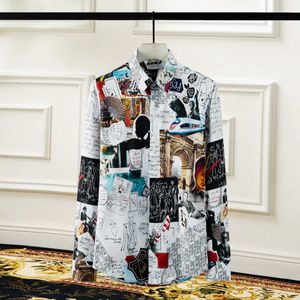 Graffiti Poster Print Shirts Men Long Sleeve Business Formal Dress Shirts Social Party Banquet Tuxedo Casual Shirt Chemise Homme 210527