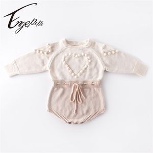 Engepapa handgjord kärlek stickning långärmad kläder vår höst toddler baby flicka romer född tjejer jumpsuit 211101
