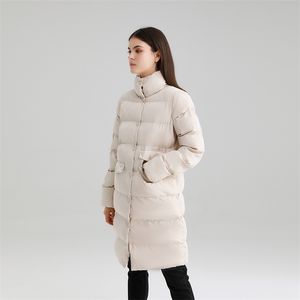 Tjock Down Cotton Jacket Oversize Long Parkas Vinter Långärmad Knappar Fickor Kvinnlig Varm Puffer Jacka Parka Märkt 210819