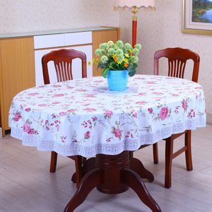 1Pcs 137cmx182cm Thicken Oval Pastoral Style Wave lace PVC waterproof Anti-oil tablecloth home/el table cover decoration