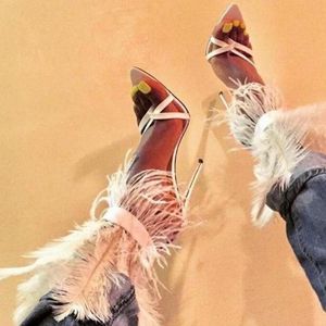 Sandals Brand Female Luxury Feather Stiletto Summer High Heels Open Toe Women Design Shoes Woman