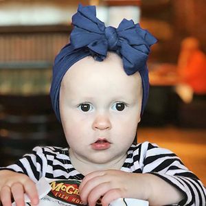 Cute Solid Color Cotton Blend Baby Turban Bowkon Kapelusz Noworodka Czapka Nakrycia Nakrycia Toddler Hat Urodzinowy Prezent Photo Rekwizyty