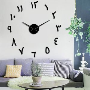 Ретро арабские цифры DIY большие настенные часы арабские числа акриловые зеркало поверхность наклейки безраспеченные гигантские стены часы домашнего декора 210310