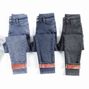 Kış Kalın Pembe Polar Sıcak Gevşek Anne Harem Pantolon Jeans Kadınlar Yüksek Bel Çift Düğme Streetwear Kadın Blue Denim 211129