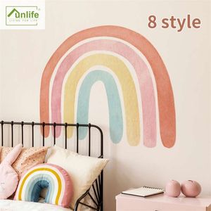 Funlife Watercolor Rainbow Nursery Flower Rainbow Wall Stickers Removable Wallpapper for Bathroom Kitchen Backsplash Wall Decor 210929