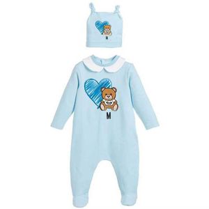 New Arrival Fashion Newborn Baby Girl Clothes Long Sleeve Cotton Cute Cartoon Bear New Born Baby Boy Romper and Hat Bibs Sets G1023