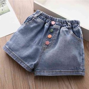 Summer Design 2 3 4 5 6 7 8 9 10 11 12 Years Child Cotton Pocket Colorful Buttons Denim Shorts For Baby Kids Girls 210701