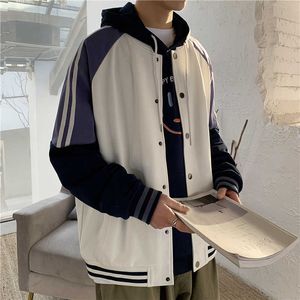 Único jaqueta de beastebol de breasted Homens Outono Japonês Street Harajuku College Patchwork Bloco Casal Bomber Varsity Casacos 211013