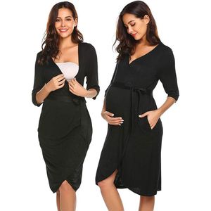 Maternity Dresses Kuulee Kvinnor Middle Sleeve Klänning Lös midja Graviditet Kläder Sömnkläder