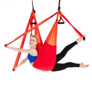 6 Handles Aerial Yoga Hammock Flying Swing Anti-gravity Yoga Pilates Inversion Exercises Device Home GYM Hanging Belt 20 Colors Q0219