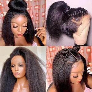 Brazilian Yaki Lace Frontal Wig Pre Plucked With Baby Hair Kinky Straight 250 Density Synthetic Wigs For Black Women s