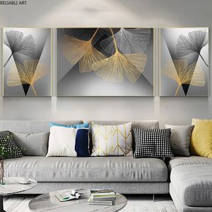 Nordic Black And Whie Ginkgo Biloba Gold Leaf Room Decorative Cuadros Canvas Paintings Modern Home Decor Art Pictures Print