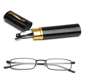 Mini faltbare Lesebrille Damen Herren +1,0 bis 4,0 Legierung tragbarer Behälter Presbyopie Stiftglas mit Box