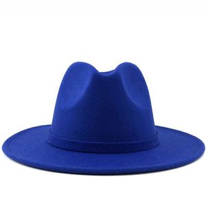 Stingy Brim Şapka Basit Kadın Erkek Geniş Düz Renk Yün Keçe Vintage Caz İngiliz Tarzı Fedora Şapka Lady Parti Panama Caps Gentry