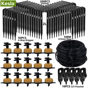 KESLA 10-100M 2L/H Pressure Compensation Emitter Watering Kits w Puncher for Agriculture Greenhouse Drip Irrigation System 210610