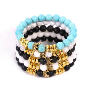 Pärlor Gold Crown Armband Lava Rock Turquoise Natural Stone Armband Armband för kvinnor Män mode smycken Will och Sandy Blue Black