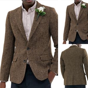 Abiti da uomo in lana a spina di pesce Smoking casual da lavoro Slim Fit Groom Party Coat Abito da sposa da lavoro su misura