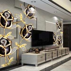 Tamanho Personalizado Mural Luxo Relevo Jóias 3d Estéreo Tulipa Flor Wallpaper Sala de estar TV Sofá Decoração Home à prova d'água