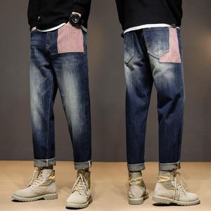 Wholesale baggy designer jeans for sale - Group buy Men s Jeans Loose Fit Men Baggy Pants Striped Patchwork Streetwear Hip Hop Wide Leg Male Denim Trousers Boys Fashion Pockets Designer