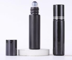10ML Black Essential Oil Bottle Glass Roll On Perfume Crystal Roller Ball Bottles DHL
