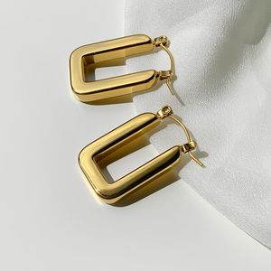 Hoop & Huggie Lifefontier Punk Gold Color Stainless Steel Earrings For Women Girls Geometric Square Korean Fashion Jewelry 2022