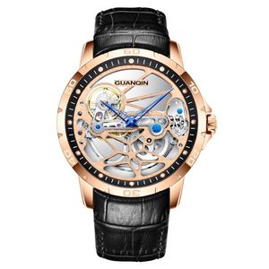 腕時計guanqin GJ16145トップオートマチックメカニカルホローウォッチメンズビジネスメンリロイブレ