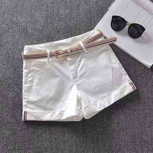 Korea Fashion Summer Women Shorts High Watis Elastic Denim Skinny Jean All-matchad Casual White D215 210719