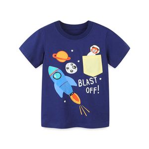 Saltando metros de miúdos bolsos camisetas para meninos meninas roupas de algodão cópia espacial vendendo bebê tees tops 210529