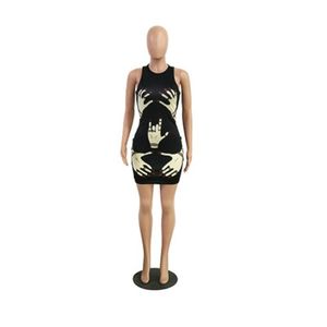 女性のファッショントレンドの袖のクルーネックパターンショートスカートデザイナー夏の女性のカジュアルナイトクラブクラブドレスのための指紋のドレス