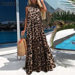 أنيق الصيف ماكسي درزانزيا المرأة مثير ليوبارد طباعة sundrhhalter slowelbeach كشكش طويل vestido رداء زائد size7 x0529