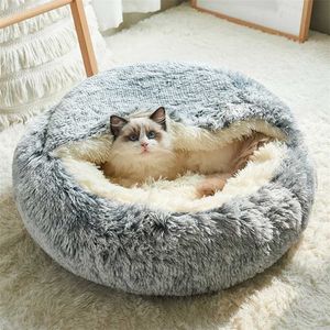 Pet Dog Cat Bed Round Plush Cats Warm Beds House Soft Sleeping Sofa Long Plushed per cani di taglia piccola e media Nest Cave Cushion Mats 211006