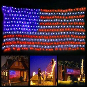 420 LED American Flag Lights String Net Light USA Banner Indoor Outdoor Waterproof Strings Hanging Ornaments for Yard Garden Festival Holiday Decoration