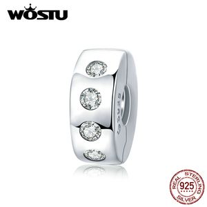 Wostu 100% 925 Sterling Sterling Simple Round Tround Spacer Perle zirconi si adattano a ciondoli per bracciale originale Pendant Gioielli fai -da -te CTC165 Q0531