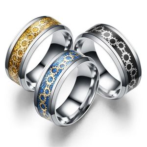 Stainless Steel mechanical Gear ring band finger Gold blue rings men women fashion jewelry