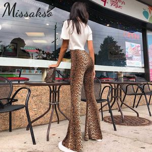 Missakso sexy leopardo impressão flare calças primavera outono inverno mulheres clube de moda cintura alta calças skinny streetwear 210625