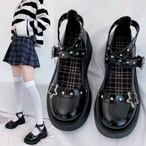 레트로 로리타 신발 스타 크로스 톤 신발 재사용 소녀 신발 플랫폼 메리 얀스 신발 여성 특허 가죽 chunky 캐주얼