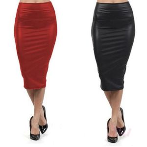 Spódnice Pu skóra seksowne kobiety bandagehigh talia Ołówka biuro lady faux harajuku długa spódnica plus size midi jesień