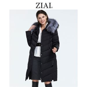 Ziaiレディース冬ダウンジャケットプラスサイズコートロングルーズファーカラー女性パーカーファッション工場品質FR-2160 211011