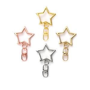 10 Pcs/ Lot Star Lanyard Metal Keychains Snap Hook Lobster Clasp Open Bezel Diy Accessories Bags Car Keychain Finding 42*24mm