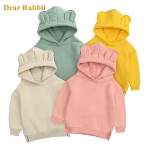 Söt Baby Girls Hoodies Kids Boys Höst Fleece Tröja med Bear Ear Spring Kläder Solid Spädbarn Barnkläder 220309