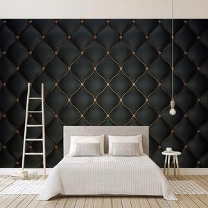Murais de parede personalizados 3D preto luxuoso bolsa macia couro papel de parede para sala de estar quarto TV fundo parede decoração de casa mural