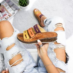 Summer Women Tisters Romeretro Thre-Color Casual Shoes Thick Bottom Open Toe Sandals Slip On Slides Fast Shipping Y200423 GAI