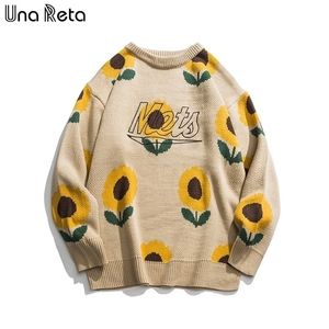 Una Reta Lovely Men Sweater 새로운 가을 겨울 애호가 인쇄 해바라기 풀오버 남성 스웨터 풀 옴므 느슨한 스웨터 남성 201022