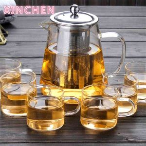 450ML/550ML/750ML/950ML/1300ML Bollitore di vetro Teiera resistente al calore con filtro Home Office Borosilicato Tea Set Maker 210621