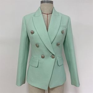 Kobiety High-End Kurtka Styl Temperament Długoszemiony Slim Ladies Blazer do Jesieni i Zima Klasyczny Mały garnitur Mint Green 210527