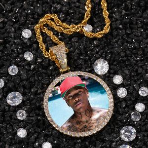 Collana con ciondolo solido con medaglioni di memoria fotografica personalizzata con catena di corda Gioielli hip-hop Catene di zirconi personalizzati regalo