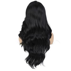 Wholesale brown highlight hair color resale online - Costume Accessories Inches Long Black Synthetic Wigs with Brown Highlights Bug Color Long Body Wave Wavy Hair for Women High Side