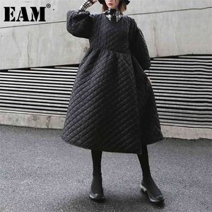 [EAM]包帯暖かい不規則コットンパッドドコートロングスリーブルーズフィット女性パーカーファッション秋冬1DD0731 210819
